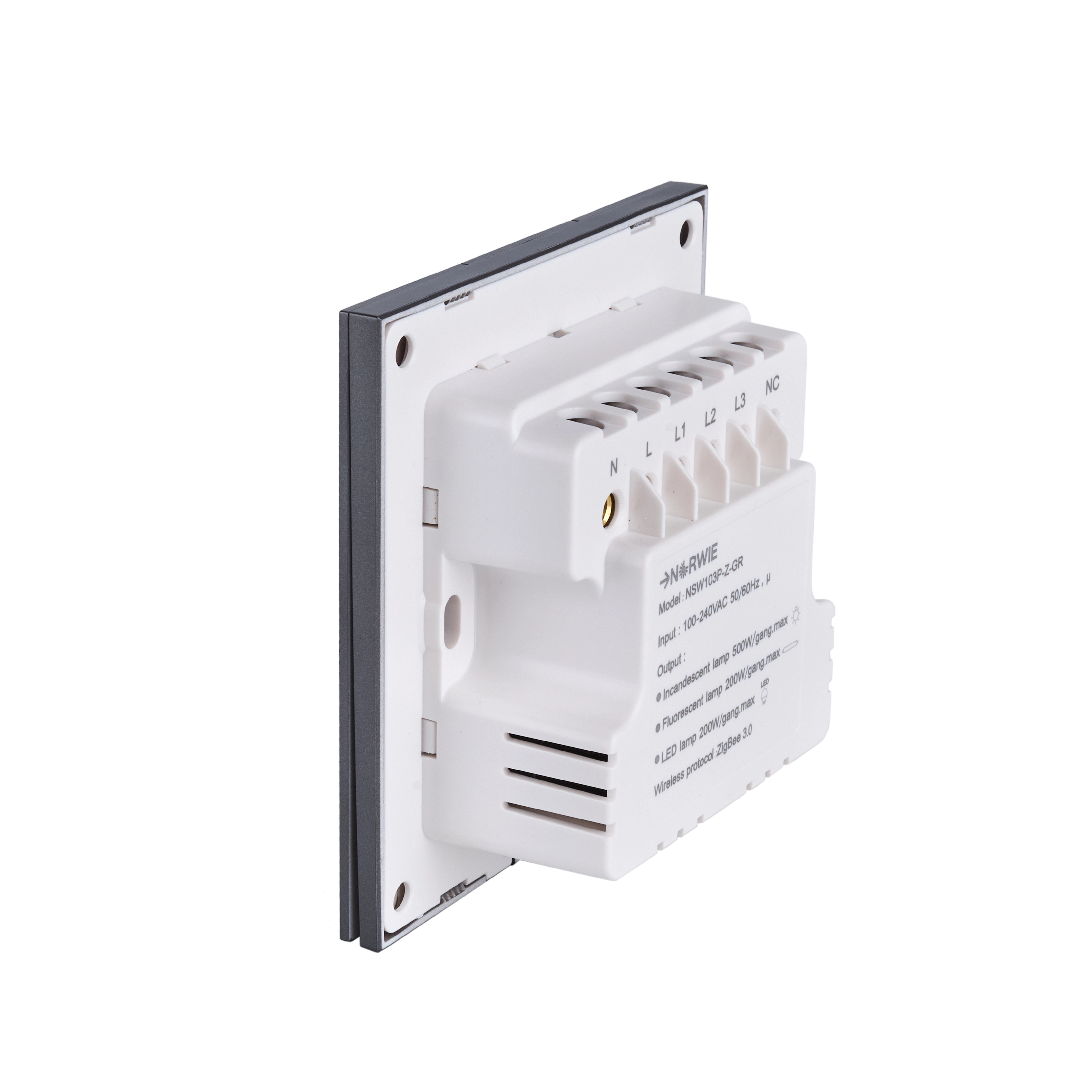 NSW100 3 Gang Smart Light Switch – Grey, Plastic Finish