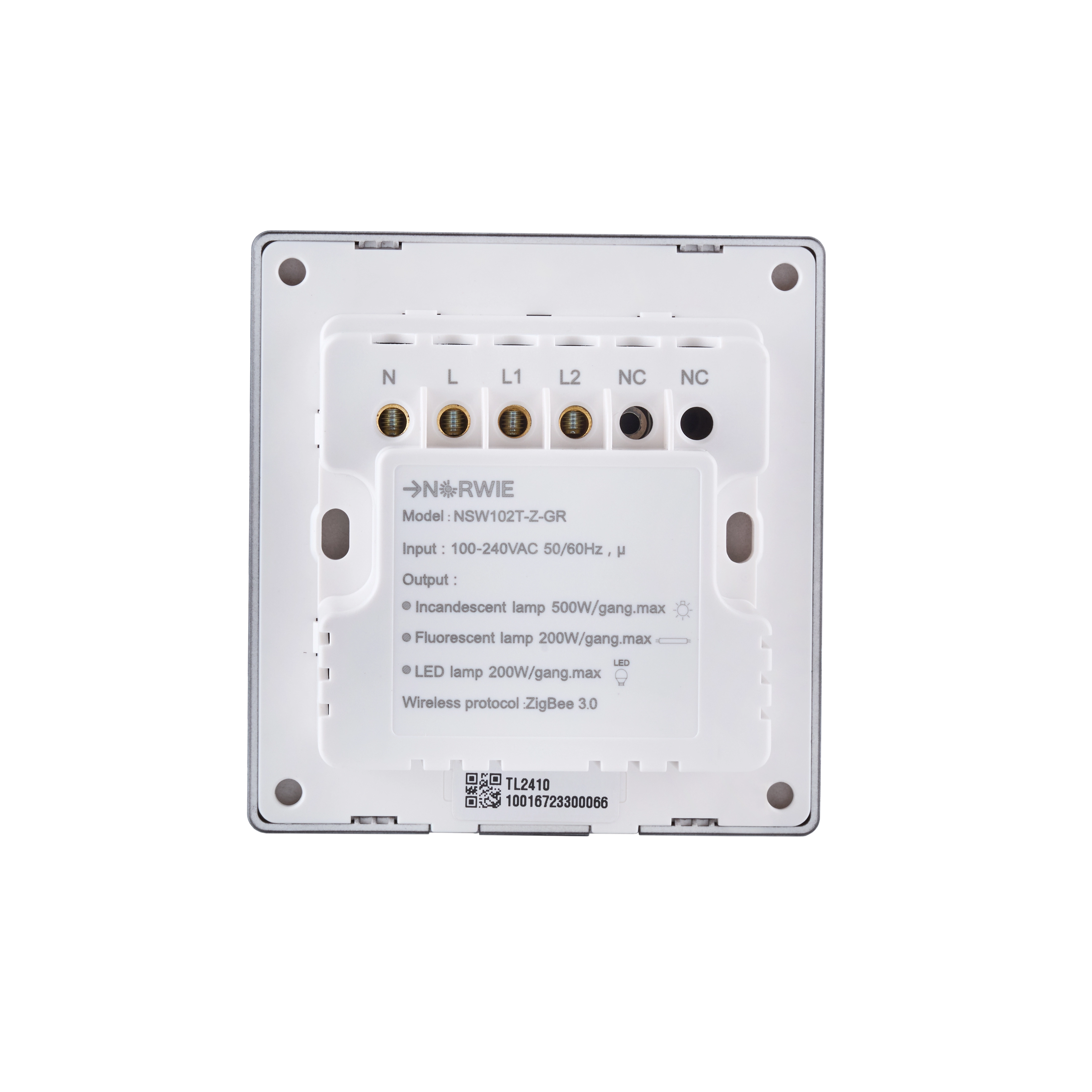 NSW100 2 Gang Smart Light Switch – Grey Touch Glass