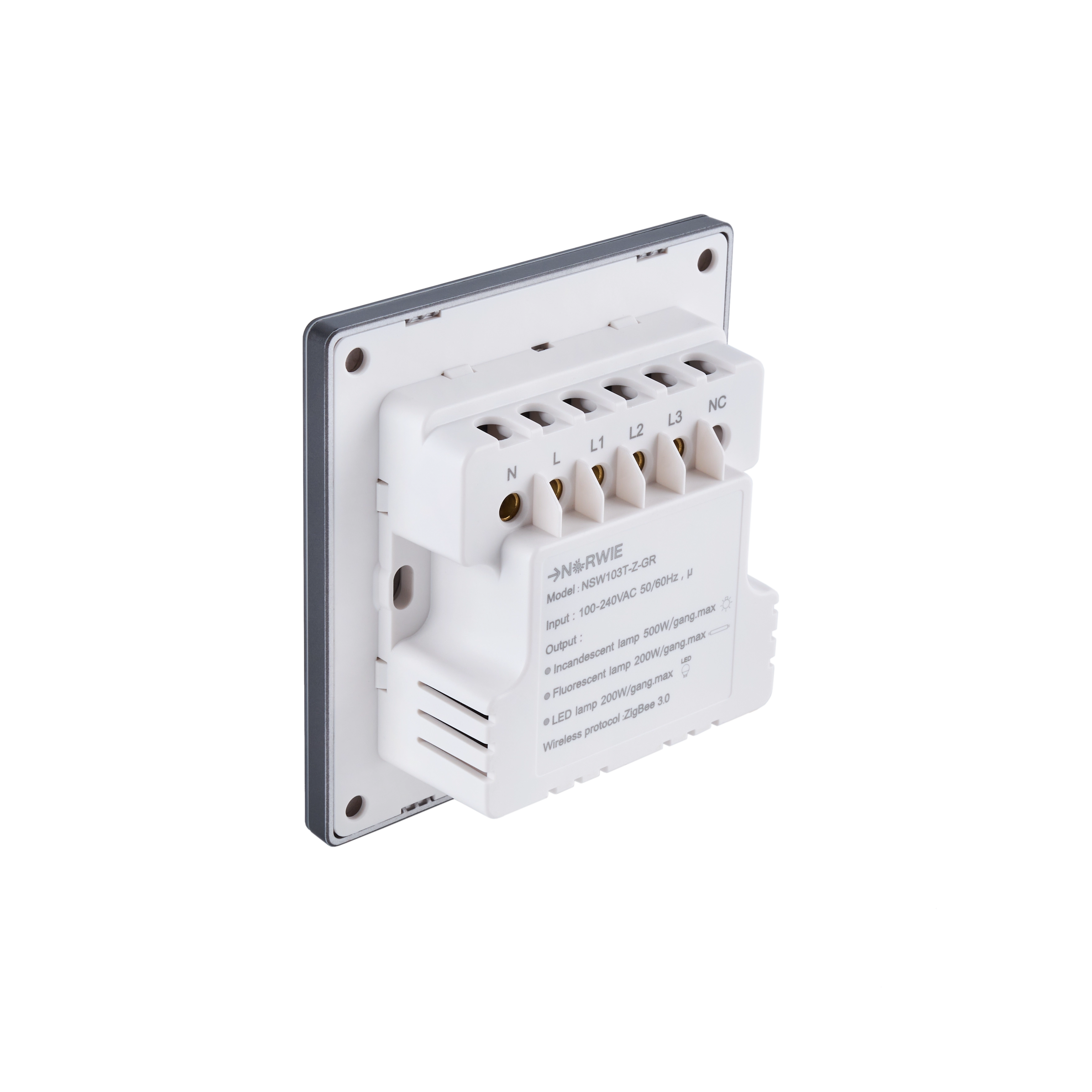 NSW100 3 Gang Smart Light Switch – Grey Touch Glass