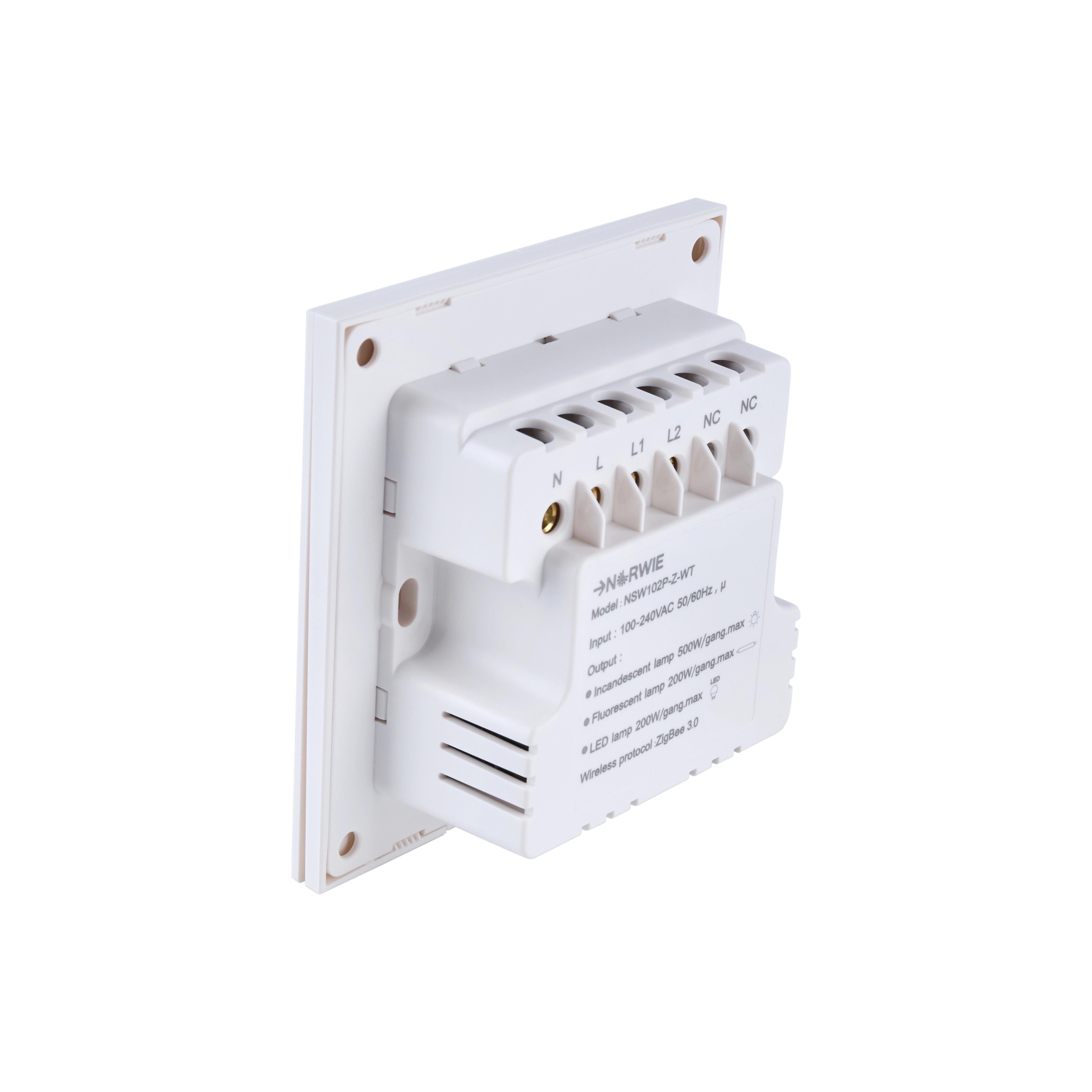 NSW100 2 Gang Smart Light Switch – White, Plastic Finish