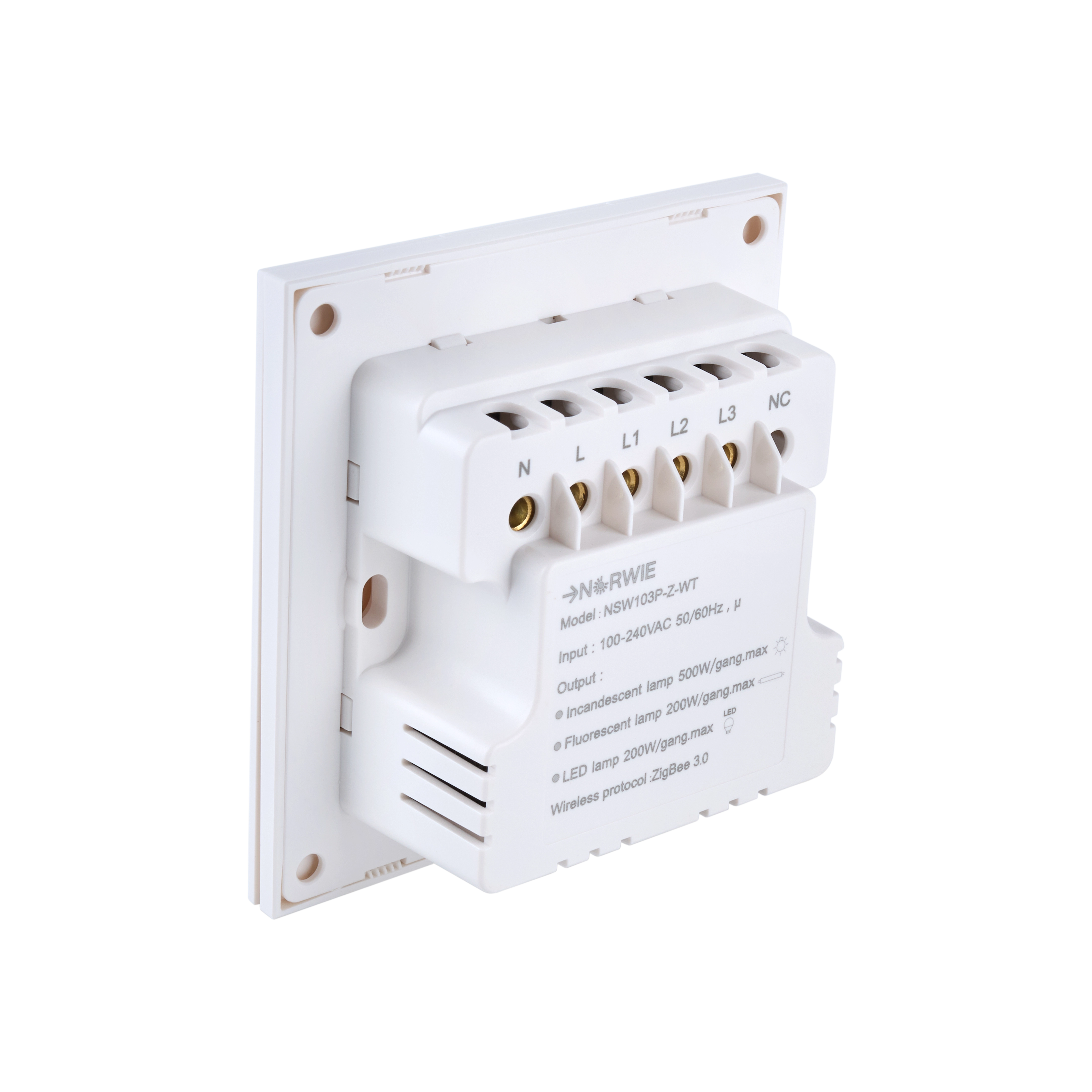 NSW100 3 Gang Smart Light Switch – White, Plastic Finish