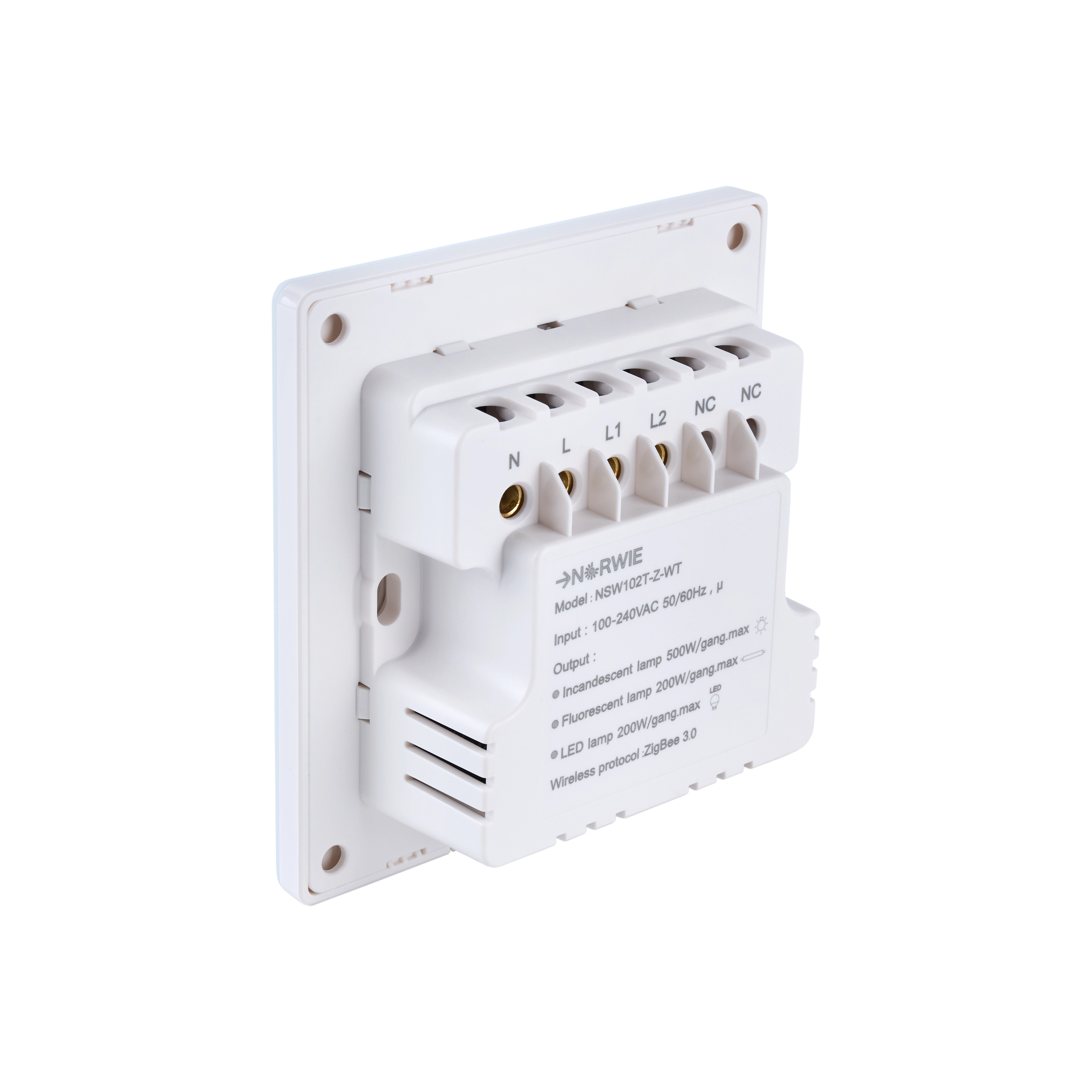 NSW100 2 Gang Smart Light Switch – White Touch Glass