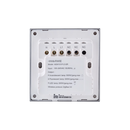 NSW100 1 Gang Smart Light Switch – Grey, Plastic Finish