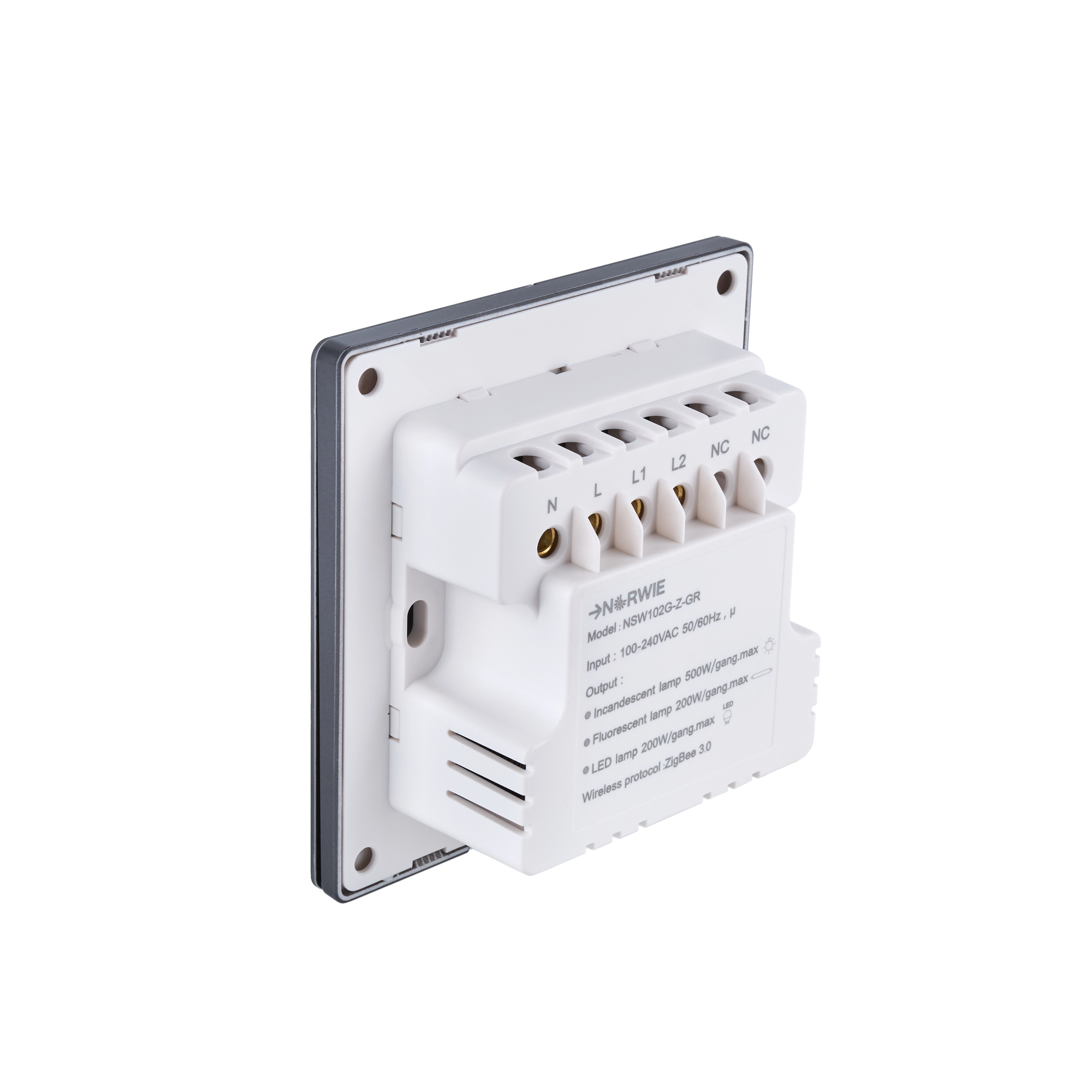 NSW100 2 Gang Smart Light Switch – Grey, Glass Finish