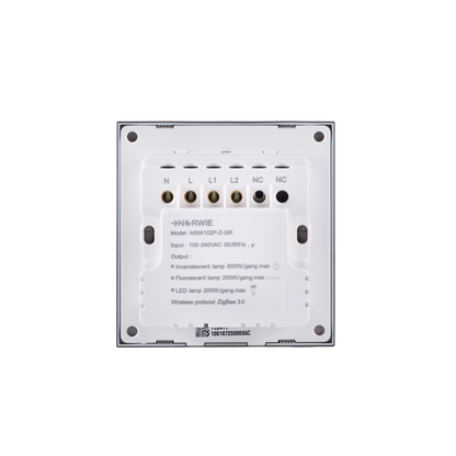 NSW100 2 Gang Smart Light Switch – Grey, Plastic Finish