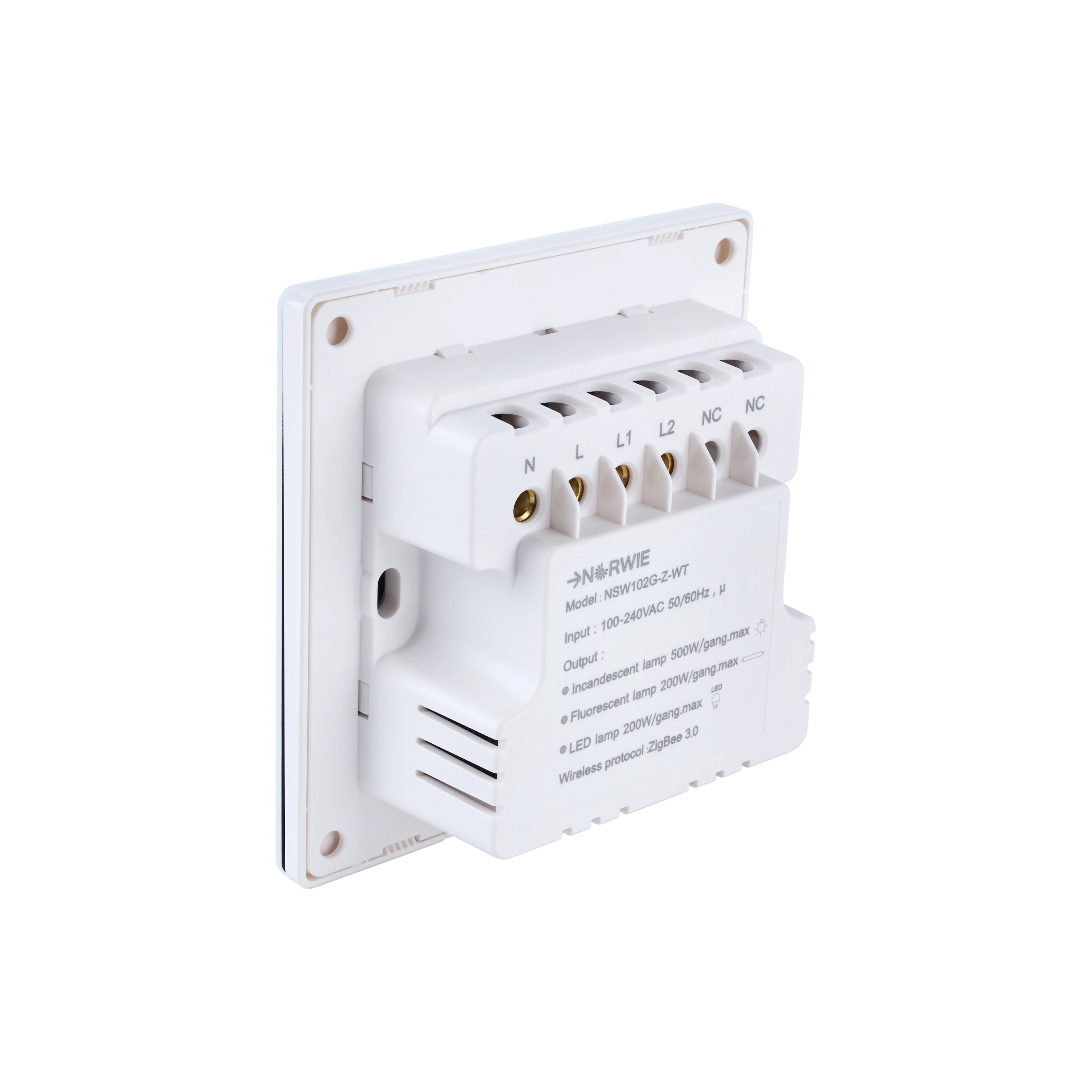 NSW100 2 Gang Smart Light Switch – White, Glass Finish