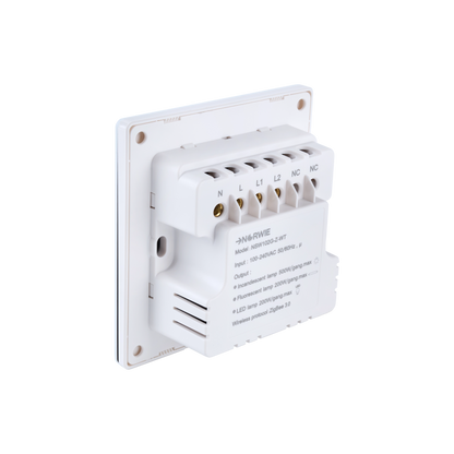 NSW100 2 Gang Smart Light Switch – White, Glass Finish