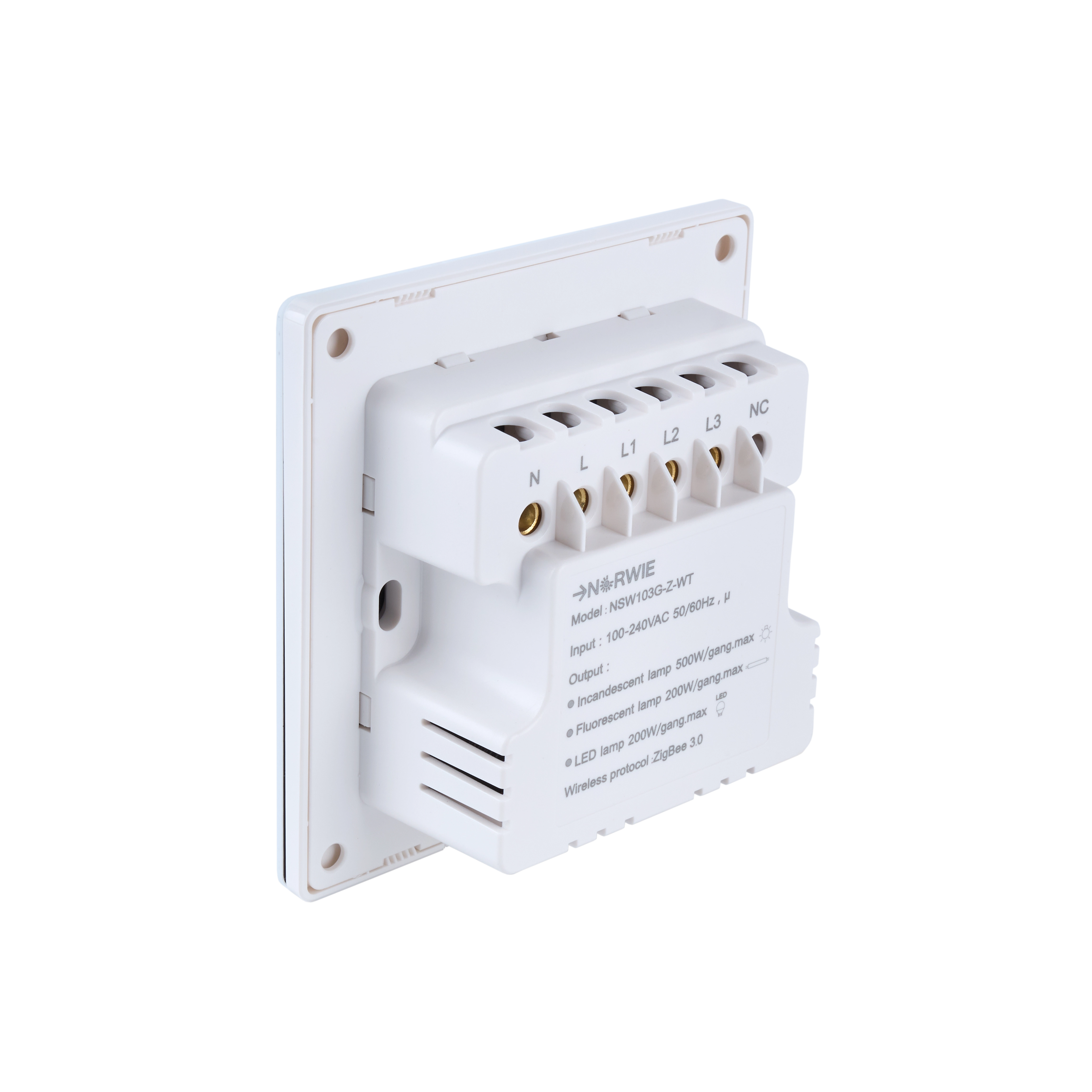 NSW100 3 Gang Smart Light Switch – White, Glass Finish